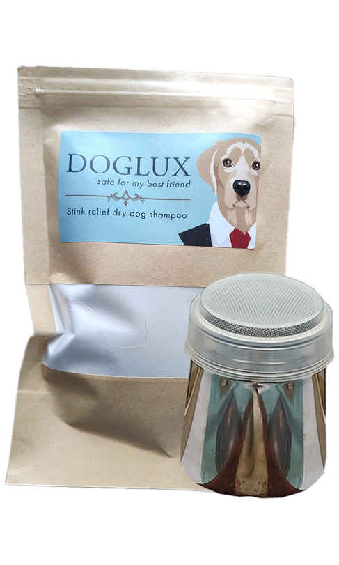 Dry Dog Deodoriser 140g + Refillable Shaker Tin Dry Dog Deodoriser 140g + Refillable Shaker Tin