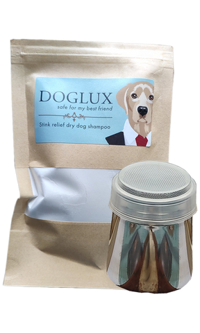 Dry Dog Deodoriser 140g + Refillable Shaker Tin