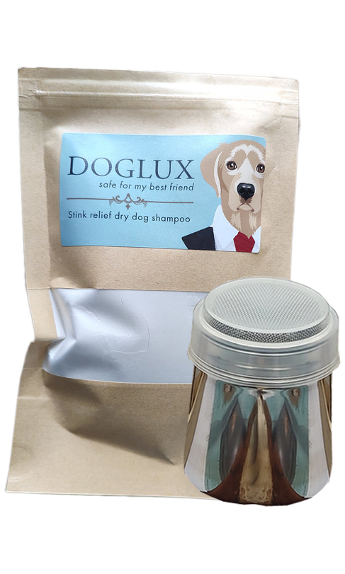 Dry Dog Deodoriser 140g + Refillable Shaker Tin